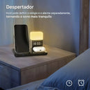 6 em 1 Carregador sem fio para celular de 15 W com funções de luz noturna de mesa e despertador